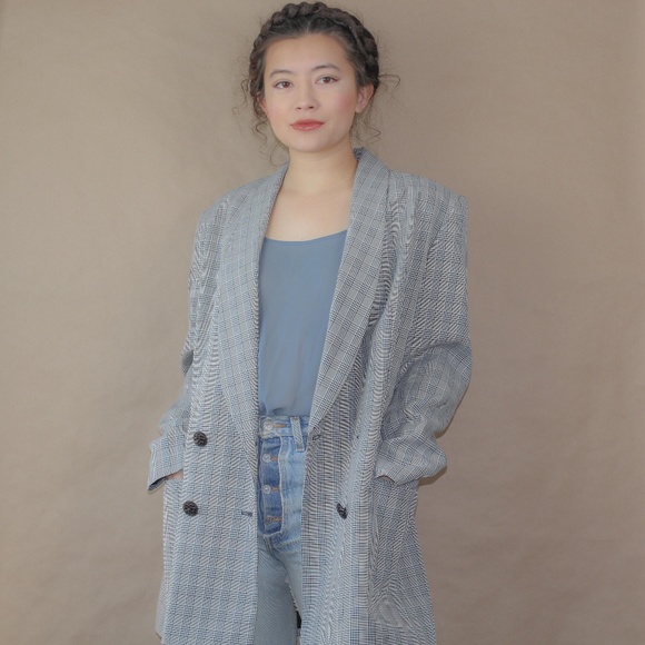 Vintage Jackets & Blazers - vtg 80s check double breasted grunge blazer